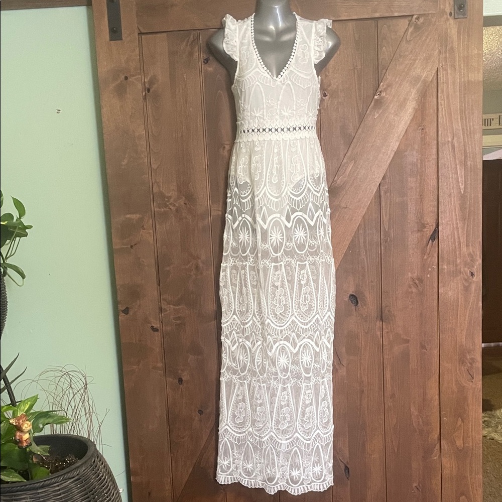 Cupshe White Crochet Lace Maxi Dress